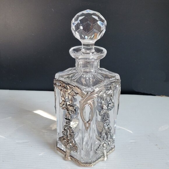 .925 Sterling Silver Cage / ATLANTIS Crystal Liquor Whiskey Square Decanter Rare - Picture 1 of 10